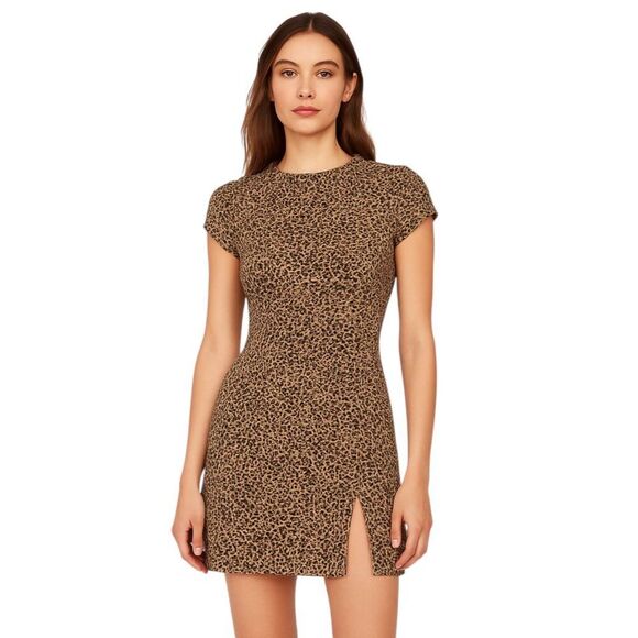 Reformation Size 4 Black Tan Animal Print Mini Dress Viscose Back Cutout Party - Picture 1 of 16
